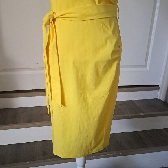 MUXXN Vintage 1950s Sryle Wrap V Neck Tie Waist Yellow Dress XL NWT - Picture 3 of 9